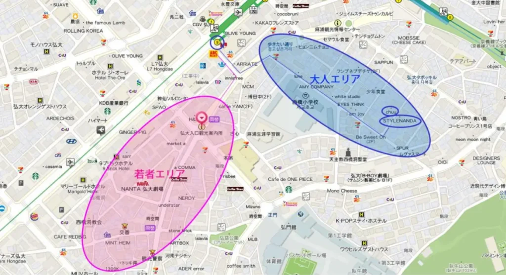 弘大のメイン通り周辺