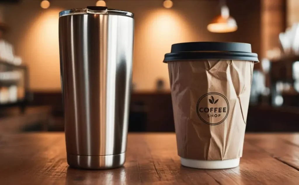 使い捨てコーヒーカップと密閉できるタンブラーの比較